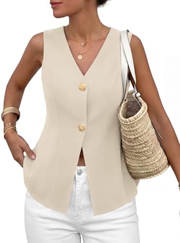 PRETTYGARDEN Womens Summer Sleeveless Suit Vest Tops 2026 Dressy Button Down Business Casual Blazer Waistcoat Spring Clothes (Beige,Small) - Image 1