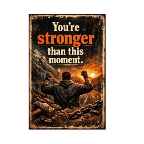 Vintage Tin Sign - You’re Stronger Than This Moment – Motivational Metal Art Poster for Home, Office, Gym, Workshop – Inspirational Quote for Resilience & Strength – 8x12 Inch - Image 1