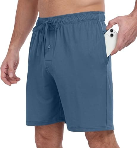 PrinStory Mens Pajama Shorts Soft Bottoms - Stretchy, Lightweight, Comfortable with Pockets Gray Blue-2XL - Image 1