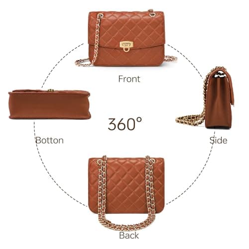 Goinsound Summer Spring designer handbags for women trendy shoulder bag leather crossbody bag checkered quilted purse with chain Brown - Thumbnail 6