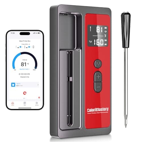 CaloriMastery Wireless Smart Bluetooth Meat Thermometer Digital for BBQ, Grill, Oven, Smoker, 500ft Range Cooking Thermometer with Ultra-Thin Wireless Meat Probe, Perfect for Steak, Chicken, Turkey - Image 1
