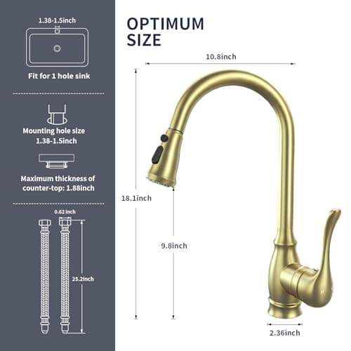 Kitchen Sink Faucet with Pull Down Sprayer, High Arc Single Handle Kitchen Faucet 2-Function 360° Swivel Stainless Steel Sink Faucet - Thumbnail 2