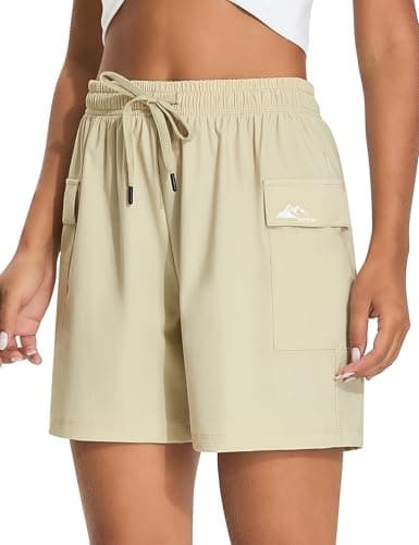 EZRUN Women's 5" Hiking Shorts Lightweight Quick Dry Athletic Shorts with Pockets Casual Golf Travel Summer 2026 Cool (Light Khaki,XS) - Image 1