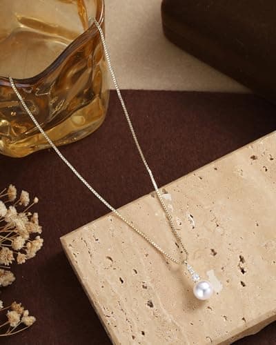 Pearl Necklaces for Women 14k Gold Plated Dainty Pearl Diamond Pendant Necklace Valentine's Day Bridal Bridesmaid Wedding Jewelry Gifts for Women - Thumbnail 5