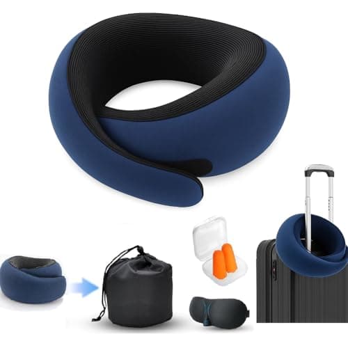 Gourstar Travel Pillow, Travel Pillows for Airplanes, 100% Pure Memory Foam Travel Neck Pillow with Eye Mask & Ear Plugs, Comfort and Ergonomic Design, Ideal for Airplanes, Cars and Offices - Image 1