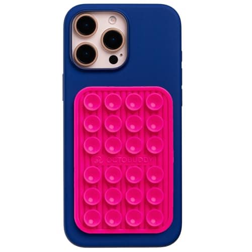 OCTOBUDDY Textures Bubble Stripe - Silicone Suction Phone Case Adhesive Mount - Hands-Free Grip with 24 Suction Cups for Videos & Selfies - 2.6" x 3.9", Hot Pink - Image 1
