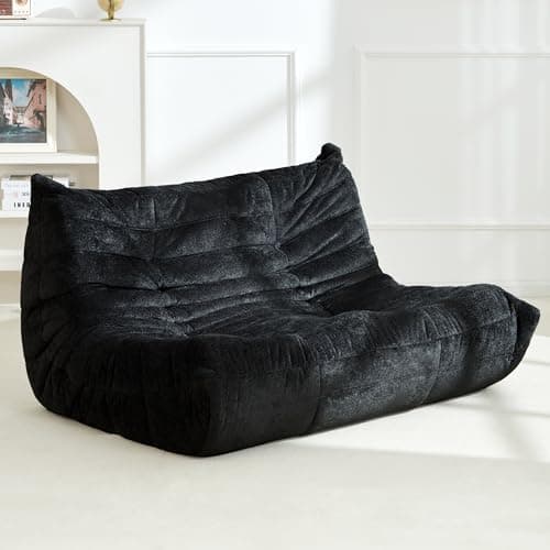Homguava Bean Bag Chair, Giant Beanbag Chairs for Adults, Memory Foam Fireside Chair, Large Lazy Floor Sofa, Sofa Couch with High-Rebound Foam, Lounge Chair for Living Room, Bedroom (Black, Loveseat) - Image 1