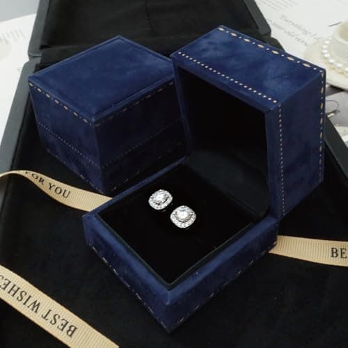 Ve Celestelle Moissanite Square Halo Stud Earrings 0.5-2CT D Color VVS1 Clarity Lab-Created 18K Gold Plated 925 Sterling Silver Hypoallergenic Earrings for Women Men Wedding Valentine’s Gift (White Gold, 2 carats-(1ct*2)-10mm) - Thumbnail 6