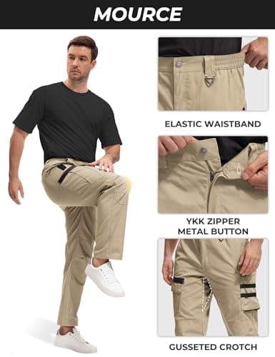 MOURCE Tactical Pants for Men with 7 Large Pockets Water Resistant Quick Dry BDU Cargo Pants Breathable Ripstop Khaki L 30" - Thumbnail 5