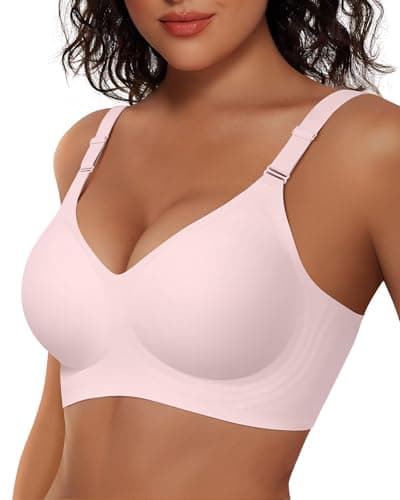 Vertvie Womens Wireless Jelly Bras No Underwire Push Up Seamless Bra Supportive Full Coverage Bralette Regular and Plus Size(Pink,XX-Large) - Image 1