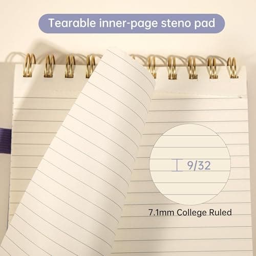 Yoment Top Spiral Notebook A5 Leather Hardcover Steno Pads, 240 Pages 100 GSM Cute Top Bound Spiral Notebooks College Ruled 6 x 9, Left Handed Spiral Notepads for Work, School, Home, Purple - Thumbnail 4