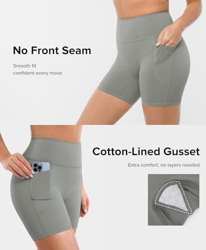 BRXL Womens Biker Shorts with Pockets No Front Seam High Waist Tummy Control Compression Shorts for Workout Yoga Gym Exercise Grey X-Small - Thumbnail 3