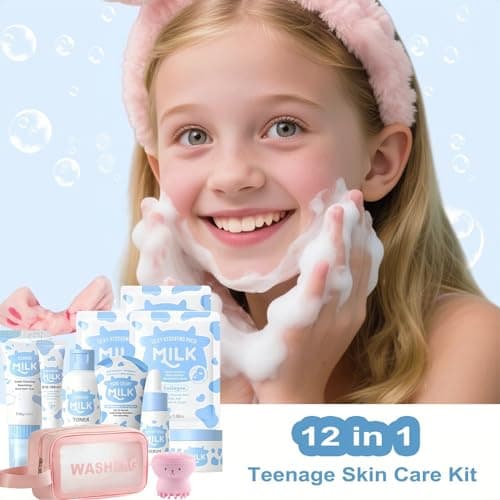 Milk Skincare Set for Kids & Teens, 12 IN 1 Moisturizing & Gentle Milk Skin Care Set For Kids Girl Ages 8-12, Face Care Kit, Skincare For Girls 10-12, All Skin Types - Thumbnail 2