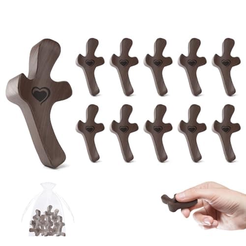 Imerance 10 PCS Cross My Heart,Wooden Cross Fidget-Handheld Pocket Prayer Stress Relief,Comforting,Faith-Christmas,Easter, Mother's Day,Father's Day,Christian Gifts - Image 1