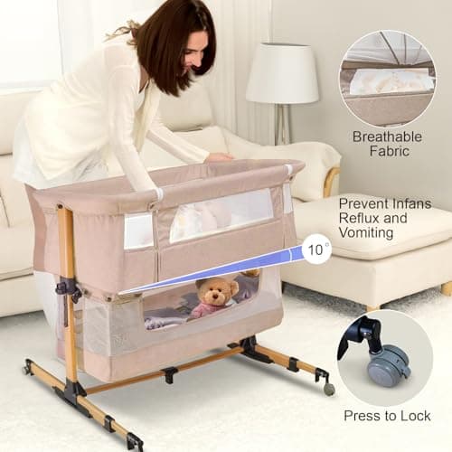 cutebeams Baby Bassinet, 4 in 1 Stable Bedside Bassinet for Baby - Thumbnail 4