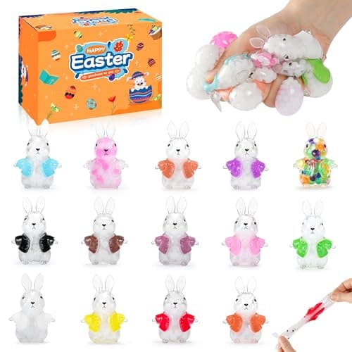 Easter Egg Fillers for Kids, Easter Squishies Bunny Stress Balls for Kids Adults, Easter Egg Stuffers, Bunny Squishy Toys Easter Basket Stuffers Party Favors & Gifts(14PCS) - Image 1