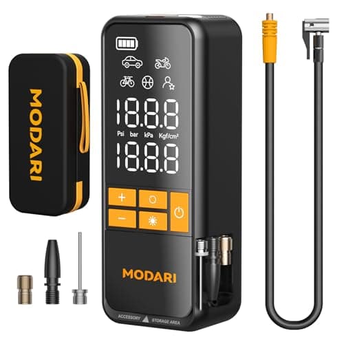 MODARI Tire Inflator Portable Air Compressor - 4X Faster 160 PSI Portable Air Pump for Cars - Cordless Tire Inflators with Gauge - Portable Tire Inflator for Car, Pickup, Bike and More (Yellow Black) - Image 1