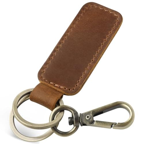 GDCELPA Leather Keychain Double Ring for Men Car FOB Keys Keyrings(Brown) - Image 1