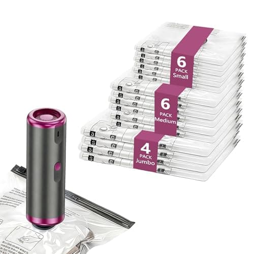 Larkeey Vacuum Storage Bags with Rechargeable Electric Pump, 16 Pack Vacuum Seal Bags for Clothing Travel, 3 Sizes Compression Packing Bags 80% Space Saver for Clothes, Bedding & Seasonal Storage - Image 1