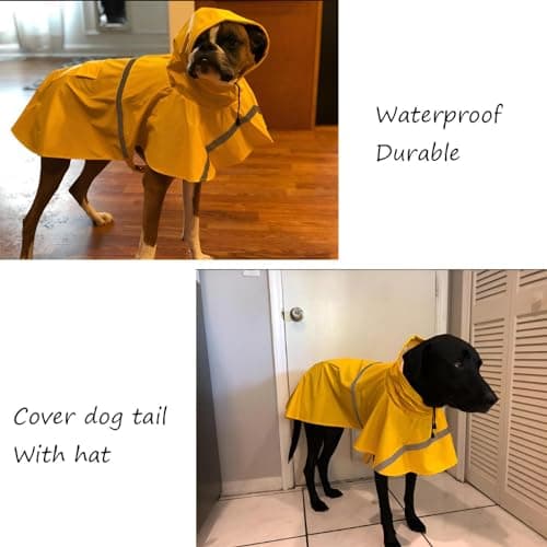 NACOCO Large Dog Raincoat Adjustable Pet Water Proof Clothes Lightweight Rain Jacket Poncho Hoodies with Strip Reflective (XXL, Yellow) - Thumbnail 5