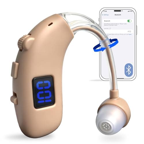 Hearing Aids for Seniors, Hearing Aids with Bluetooth,Rechargeable Hearing Aids with LED Digital Display, Intelligent Noise Cancellation, Rechargeable Hearing Aid Invisible for Hearing Loss, 45dB Peak Gain (Single Hearing Aid Fits Left and Right Ear)