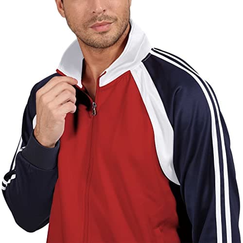 Sun Lorence Men's Athletic Running Tracksuit Set Casual Full Zip Jogging Sweat Suit (X-Large, Red) - Thumbnail 4