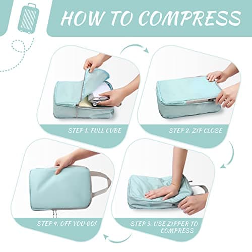 WOOMADA Compression Packing Cubes for Suitcases Travel Essentials 4 Set Expandable Travel Bags Organizer for Luggage(turquoise) - Thumbnail 5