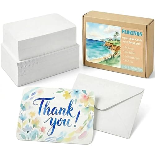 25 Sets Watercolor Paper, 4x6 Inch Watercolor Cards with Envelopes, 140lb/300gsm Water Color Paper, Art Supplies for Adults Kids, Cold Press Textured Cotton Sheets, Artist Painting Drawing Postcards - Image 1