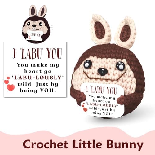 Maffuno Positive Crochet Bunny Gifts for Her Him, Handmade Love Gifts with Emotional I LABU You Card, Birthday Christmas Stocking Stuffers Gifts for Women Girlfriend Boyfriend Wife Husband (Brown) - Thumbnail 3