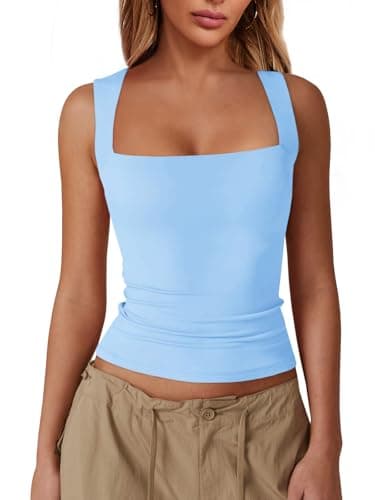 Imily Bela Womens Square Neck Tank Tops Casual Sleeveless Slim Fit Going Out Y2K Summer Cropped Shirts Light Blue - Image 1