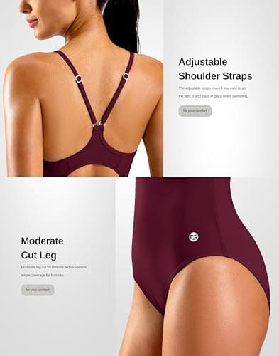 G Gradual Women's One Piece Athletic Swimsuit with Adjustable Straps Training Sport Swimwear Modest Bathing Suit for Women(Wine Red,2XL) - Thumbnail 5