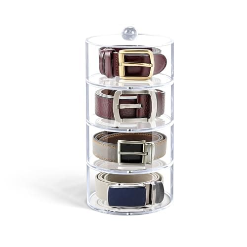 Oubou Belt Organizer, 4-Tier Acrylic Belt Storage & Holder for Closet, Clear Acrylic Display Case with Dust Cover for Belts - Image 1