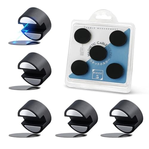 Maveek 5 Pcs Magnetic Cord Holder Cable Management, Strong Cable Clips Magnets Metal Plate, Adhesive Wire Organizers for Nightstand Desktop Wall Kitchen USB LAN (Black) - Image 1