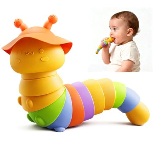 Wishbird Baby Teething Toy, Caterpillar Silicone Baby Teether Rattle Toys, BPA-Free Sensory Development & Color Recognition Learning for 0 6 10 12 18 Babies Toddler Teething Relief LC1 - Image 1