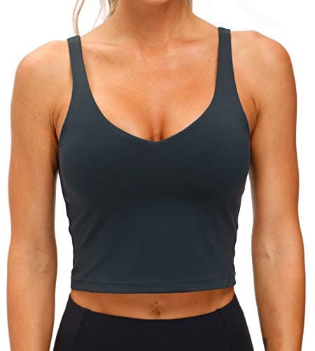 Women’s Longline Sports Bra Wirefree Padded Medium Support Yoga Bras Gym Running Workout Tank Tops (Charcoal Grey, X-Small) - Thumbnail 5