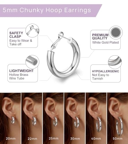 wowshow Silver Hoop Earrings for Women Chunky Silver Hoops Thick Hollow Tube Lightweight Earrings for Mother Birthday Gifts 50MM - Thumbnail 4