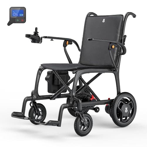 22lbs Lightest Folding Electric Wheelchair with Rear Control, 100% Carbon Fiber, Portable Electric Wheelchair for Adults, Lightweight Power Wheelchair with LED Light, Airline Approved for Travel - Image 1