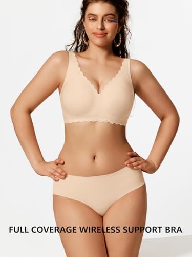 COCOMARTS Jelly Bras for Women No Underwire Scalloped Push Up Seamless Full Coverage Plunge Bralettes Wireless Tshirt Bras Nude Small - Thumbnail 6