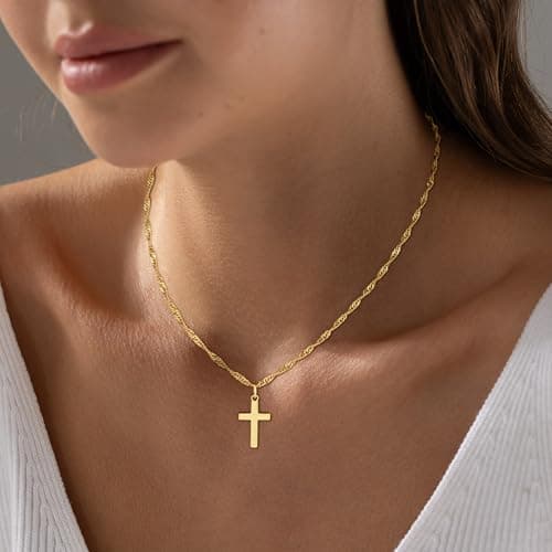 Fezodo Easter Gifts for Teens Cross Necklace - 18K Gold Plated Cross Pendant Necklace Kids Valentines Day Gifts for School Baptism Religious Faith Jewelry - Thumbnail 4