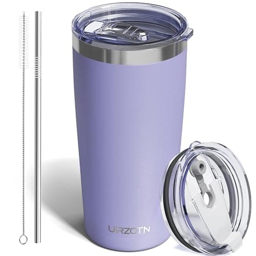 UIRZOTN Travel Coffee Tumbler 20oz, Leakproof Travel Coffee Mug with Dual Lids and Straw, Stainless Steel Double Wall Vacuum Insulated Tumbler for Hot/Iced Drinks (Periwinkle, Textured Matte) - Image 1
