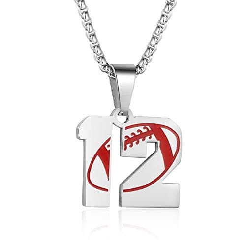 Rehoboth American Football Rugby Athletes Jersey Number 12 Stainless Steel Pendant Necklace for Women Men 24 Inch Chain - Image 1