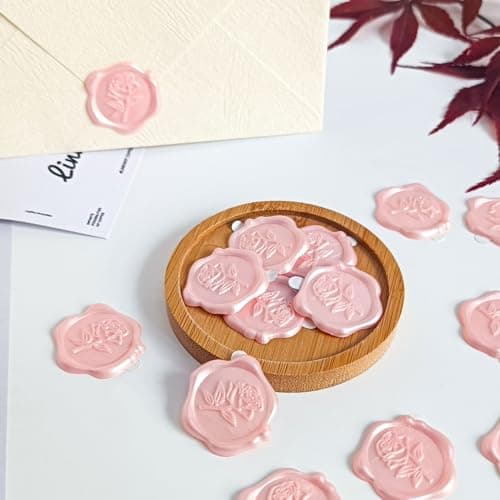 Pilloze 50 Pcs Adhesive Pink Rose Wax Seal Stickers, Rose Wedding Invitation Seal, Pink Rose Seals for Envelope, Easy to Use Rose Envelope Stickers with Good Adhesion - Thumbnail 5