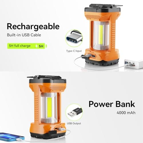 AlpsWolf Camping Lantern Rechargeable, 1000LM 4 Light Modes Camping Light 4000mAh Rechargeable Lantern for Power Outages Portable Camp Lantern with Memory Function, Orange, 1 Pack - Thumbnail 2