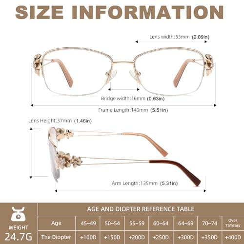 touk Photochromic Progressive Multifocal Reading Glasses for Women, Stylish Half Rim Metal Frame Anti Blue Light Sun Readers 1 Pack Red +3.5 - Thumbnail 6