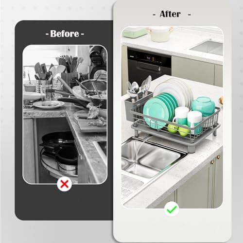 Dish Drying Rack, Stainless Steel Dish Racks for Kitchen Counter, Sink Organization and Storage Essentials, Kitchen Organizer for Forks, Spoons Dishes,Cup and Bottle (Grey, 14.96''*11.02''*6.69'') - Thumbnail 5