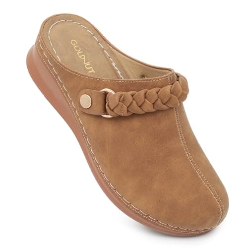 Goldnut Women's Closed Toe Slip-On Clogs & Mules Low Wedge Heel Sandals Comfortable Casual Clogs for Everyday Wear Dark Brown Size 6.5 - Image 1