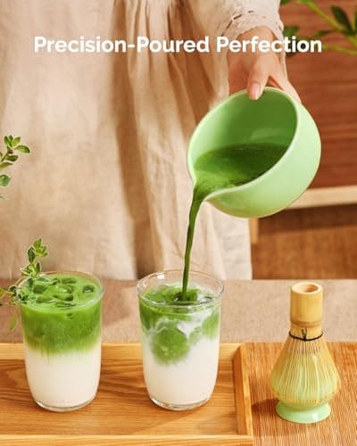 Maestri House Matcha Whisk Set, 7-Pc Complete Matcha Kit with Spouted Ceramic Bowl, Bamboo Whisk and Holder, Scoop, Spoon Rest & Sifter, Tea Cloth – Ideal Gift for Matcha Lovers (Green) - Thumbnail 6