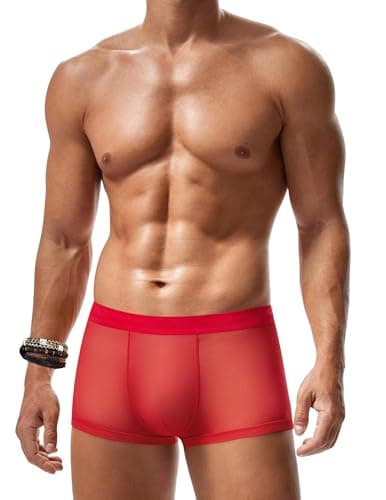 Avidlove Mens Underwear Trunk Breathable Mesh Boxer Briefs Sexy Lingerie Boxer Shorts for Men Red XXL - Image 1
