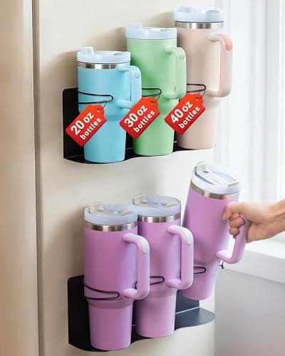Magnetic Cup Holder for Fridge, 2 Pack Water Bottle Organizer for Stanley Cup Accessories 20/30/40 oz, Wall Mount Tumbler Organizer for Space-Saving Kitchen Pantry Cabinet Storage-Black - Image 1