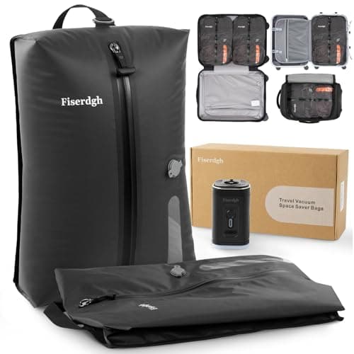 Fiserdgh Vacuum Compression Bags for Travel with Electric Pump, Space Saver Vacuum Seal Bags for Clothing with IPX8 Waterproof Zipper, Reusable & No Odor for Suitcase and Backpack, Gray (2PC+Pump) - Image 1